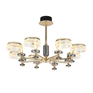 Apliqa Ekerd 8'li Gold 70 Watt Yuvarlak Kristalli Modern Sarkıt Salon Led Avize görseli 5