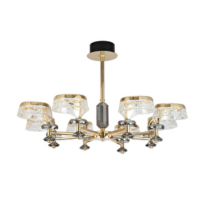 Apliqa Ekerd 8'li Gold 70 Watt Yuvarlak Kristalli Modern Sarkıt Salon Led Avize görseli 2