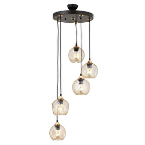 Apliqa Karya 5li Yuvarlak Siyah Gold Modern Sarkıt Genç Odası Yatak Odası Retro Salon Avize