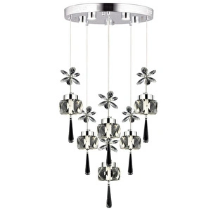 Apliqa Amaris 6'lı Yuvarlak 3 Renkli 79 Watt Krom Kelebek Led Avize Kristal Ledli Modern Oturma Odası Büyük Salon Sarkıt Avize görseli 2