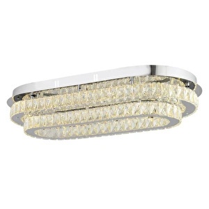 Apliqa Valeria 2 Katlı Elips Plafonyer Elips Ledli 3 Renkli Kristalli Taşlı Modern Tasarım Led Kristal Salon Avize görseli 2