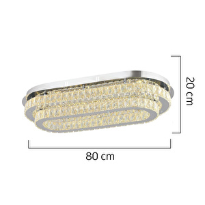 Apliqa Valeria 2 Katlı Elips Plafonyer Elips Ledli 3 Renkli Kristalli Taşlı Modern Tasarım Led Kristal Salon Avize görseli 5