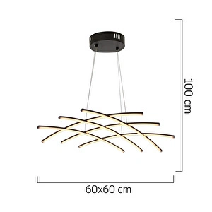 Apliqa Brian Mat Siyah Boyalı 3000k 58 Watt Sarkıt Salon Oturma Odası Ledli Avize görseli 4