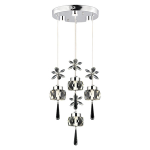 Apliqa Amaris 4'lü Yuvarlak 3 Renkli 52 Watt Krom Kelebek Led Avize Kristal Ledli Modern Oturma Odası Salon Sarkıt Avize görseli 2