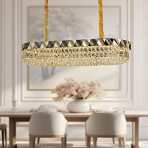 Apliqa Betty Gold Kaplamalı Yemek Masa Üstü 40 Watt Led Sarkıt Modern Tasarım Salon Kristal 3 Renk Ledli Avize görseli 1