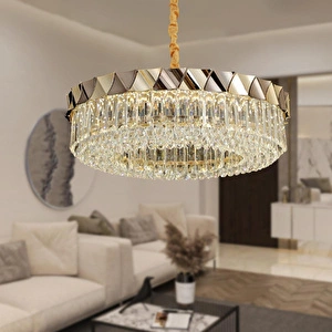 Apliqa Betty Gold Kaplamalı 31 Watt Led Sarkıt Modern Tasarım Salon Kristal 3 Renk Ledli Avize görseli 1