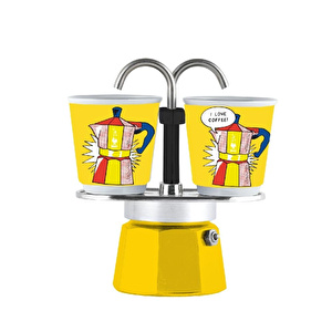 Bialetti Mini Express Mokapot Lictenstein + 2 Espresso Fincanı