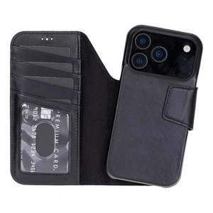 Bloominbag Porta Noir Black Deri Iphone 17 Pro Max(6.9") Hakiki Deri Çıkarılabilir Cüzdanlı Telefon Kılıfı görseli 1