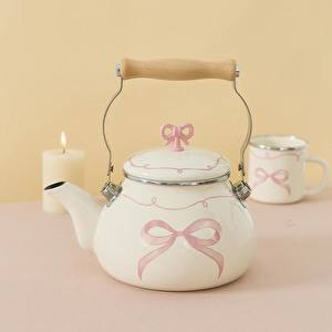 Emaylab Rebel Bow Kurdele Desenli Emaye Vintage Kettle