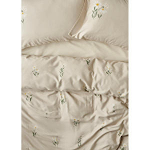 Bella Maison %100 Pamuk Saten Daisy Çift Kişilik Nevresim Takımı Bej (200x220 Cm) Bej görseli 3
