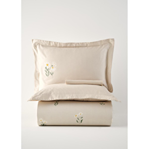 Bella Maison %100 Pamuk Saten Daisy Çift Kişilik Nevresim Takımı Bej (200x220 Cm) Bej görseli 6