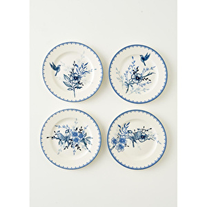 Bella Maison Bleu Blanc Porselen 4'lü Pasta Tabağı Mavi (21 Cm) Mavi
