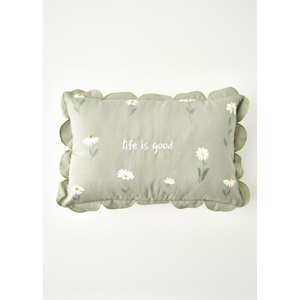 Bella Maison Daisy Scallop Kenar Boncuklu Dekoratif Yastık Kılıfı Bej (35x50 Cm) Yeşil
