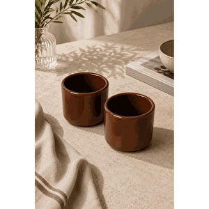 Beige & Stone 2'li Set Kahverengi Seramik Kupa 175 Ml Minimal Kahve Kupası Çay Fincanı Espresso Ve Türk Kahvesi Bardağı