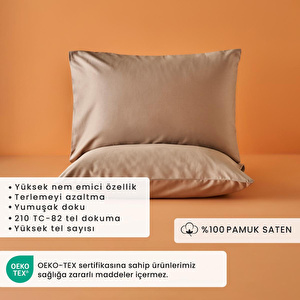 Bella Maison %100 Pamuk Saten Supreme 2'li Yastık Kılıfı Vizon (50x70 Cm) Vizon