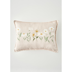 Bella Maison Daisy Volanlı Kenar Nakışlı Dekoratif Yastık Kılıfı Bej (35x50 Cm) Bej