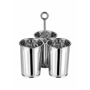 The Mia Krom 3 Bölmeli Kulplu Galvaniz Sunumluk 25 Cm