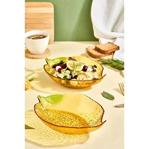 Lora Bianca Citrus 2'li Büyük Limon Formlu Cam Salata/meze Sunum Kasesi Seti görseli 2