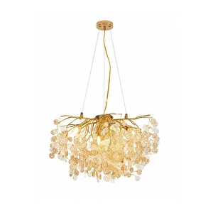 Apliqa Masal 60'lık Yuvarlak Gold Kristal Taşlı Modern, Oturma Odası, Salon Avize görseli 5