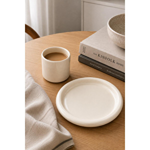 Beige & Stone Seramik Krem Donut Kahvaltı Pasta Yemek Ve Tatlı Servis Tabak 25 Cm görseli 4