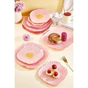 Lora Bianca Alba 12 Parça Pembe Çiçek Desen Servis Ve Pasta Sunum Tabağı Seti