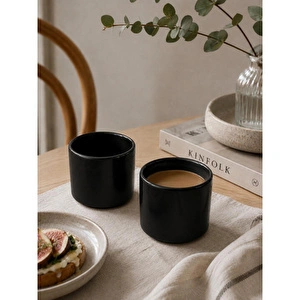 Beige & Stone 2'li Set Siyah Seramik Kupa 175 Ml Minimal Kahve Kupası Çay Fincanı Espresso Ve Türk Kahvesi Bardağı