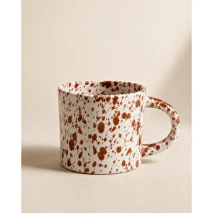 Beige & Stone Kahverengi Benekli Seramik Kupa Kahve Çay Süt Ve Bitki Çayı Kupası Büyük Kulplu Mug Bardak görseli 3