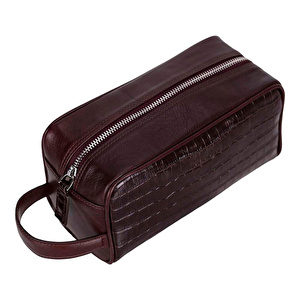 Bloominbag Burgundy Croco Hakiki Deri Unisex Seyahat Bakım Çantası görseli 3