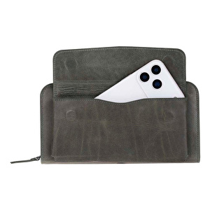 Bloominbag Faron Ash Graphite Telefon Bölmeli Hakiki Deri Unisex Clutch Çanta görseli 4