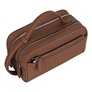 Bloominbag Miren Cognac Tan Hakiki Deri Unisex Seyahat Bakım & Organizer Clutch Çanta görseli 2