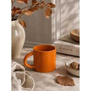 Beige & Stone Turuncu Seramik Kulplu Kupa Kahve Çay Süt Ve Bitki Çayı Kupası Büyük Mug Bardak görseli 1