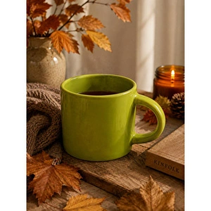 Beige & Stone Yeşil Seramik Kulplu Kupa Kahve Çay Süt Ve Bitki Çayı Kupası Büyük Mug Bardak görseli 2