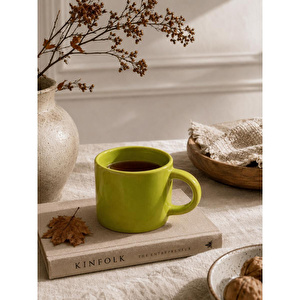 Beige & Stone Yeşil Seramik Kulplu Kupa Kahve Çay Süt Ve Bitki Çayı Kupası Büyük Mug Bardak görseli 1