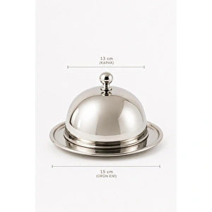 Beige & Stone Paslanmaz Çelik Fanuslu Kapaklı Sunum Tabağı 15 Cm – 13 Cm Fanus Kahvaltılık Peynir Tereyağı Tatlı Servis Tabağı