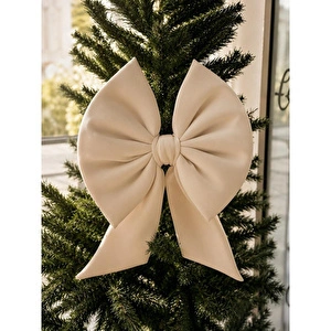 Beige & Stone Krem Küçük Fiyonk Yılbaşı Çam Ağacı Süsü 35x30 Cm Dekoratif Kumaş Kurdele Noel Ve Yeni Yıl Dekoru görseli 2