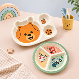 Wumboo 2'li Melamin Çocuk Tabağı - Ekstra Dayanıklı Bpa Free Beslenme Seti- Kırılmaz Çocuk Beslenme Tabağı