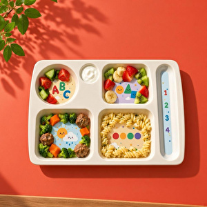 Wumboo 6 Bölmeli Melamin Çocuk Tabağı-ekstra Dayanıklı Bpa Free Beslenme Tabağı-eğitici Çocuk Tabağı