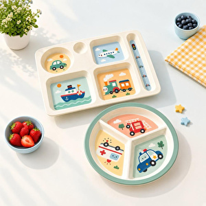 Wumboo 2'li Melamin Çocuk Tabağı - Ekstra Dayanıklı Bpa Free Beslenme Seti- Kırılmaz Çocuk Beslenme Tabağı
