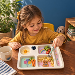 Wumboo 6 Bölmeli Melamin Çocuk Tabağı-mama Tabağı-ekstra Dayanıklı Bpa Free Beslenme Tabağı- Güneş