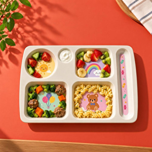 Wumboo 6 Bölmeli Melamin Çocuk Tabağı-mama Tabağı-ekstra Dayanıklı Bpa Free Beslenme Tabağı- Güneş