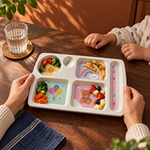 Wumboo 6 Bölmeli Melamin Çocuk Tabağı-mama Tabağı-ekstra Dayanıklı Bpa Free Beslenme Tabağı- Güneş görseli 5