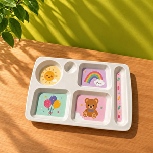 Wumboo 6 Bölmeli Melamin Çocuk Tabağı-mama Tabağı-ekstra Dayanıklı Bpa Free Beslenme Tabağı- Güneş