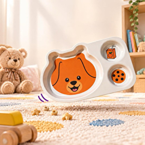 Wumboo 3 Bölmeli Hayvan Desenli Melamin Çocuk Tabağı-ekstra Dayanıklı Bpa Free Beslenme Tabağı-köpek
