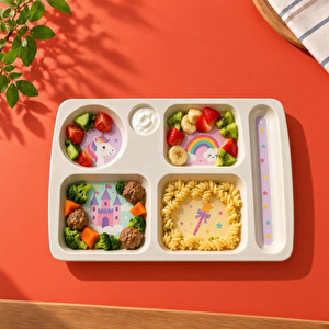 Wumboo 6 Bölmeli Melamin Çocuk Tabağı-mama Tabağı-ekstra Dayanıklı Bpa Free Beslenme Tabağı- Unicorn
