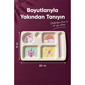 Wumboo 6 Bölmeli Melamin Çocuk Tabağı-mama Tabağı-ekstra Dayanıklı Bpa Free Beslenme Tabağı- Unicorn görseli 4