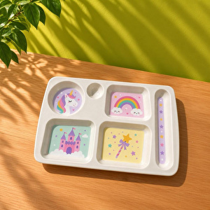 Wumboo 6 Bölmeli Melamin Çocuk Tabağı-mama Tabağı-ekstra Dayanıklı Bpa Free Beslenme Tabağı- Unicorn
