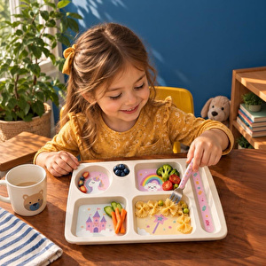 Wumboo 6 Bölmeli Melamin Çocuk Tabağı-mama Tabağı-ekstra Dayanıklı Bpa Free Beslenme Tabağı- Unicorn