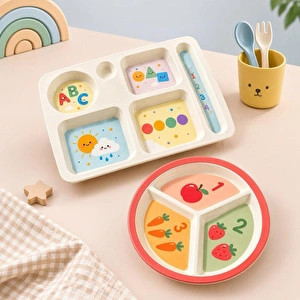 Wumboo 2'li Melamin Çocuk Tabağı - Ekstra Dayanıklı Bpa Free Beslenme Seti- Kırılmaz Çocuk Beslenme Tabağı