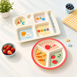 Wumboo 2'li Melamin Çocuk Tabağı - Ekstra Dayanıklı Bpa Free Beslenme Seti- Kırılmaz Çocuk Beslenme Tabağı