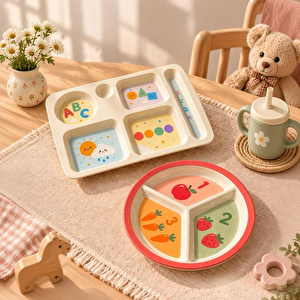 Wumboo 2'li Melamin Çocuk Tabağı - Ekstra Dayanıklı Bpa Free Beslenme Seti- Kırılmaz Çocuk Beslenme Tabağı
